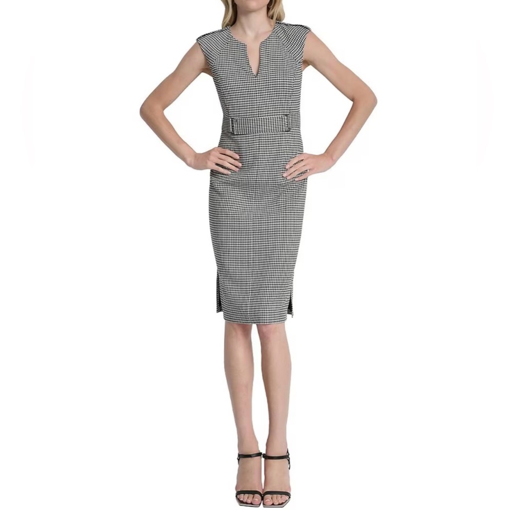 Ann Taylor knit Houndstooth sheath midi dress size 4